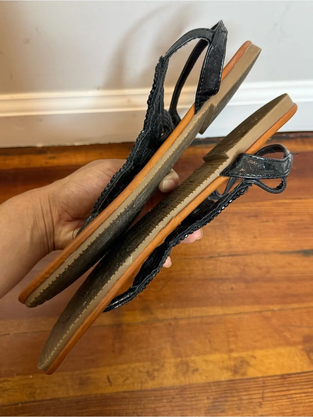 Cat & Jack Black Braided T-Strap Sandals with Tan Footbed